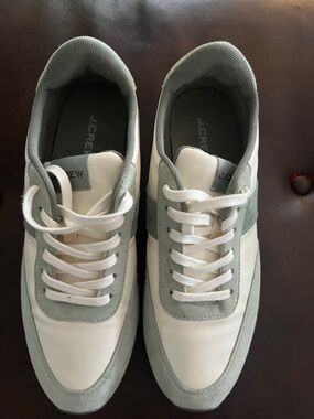 J. Crew Women’s White & Light Green Suede-Trim Sneakers